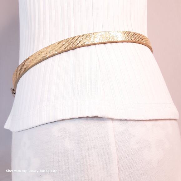 Womens Gold Tone Glitter Belt Large Waist Clear Rhinestone Buckle - Picture 2 of 10